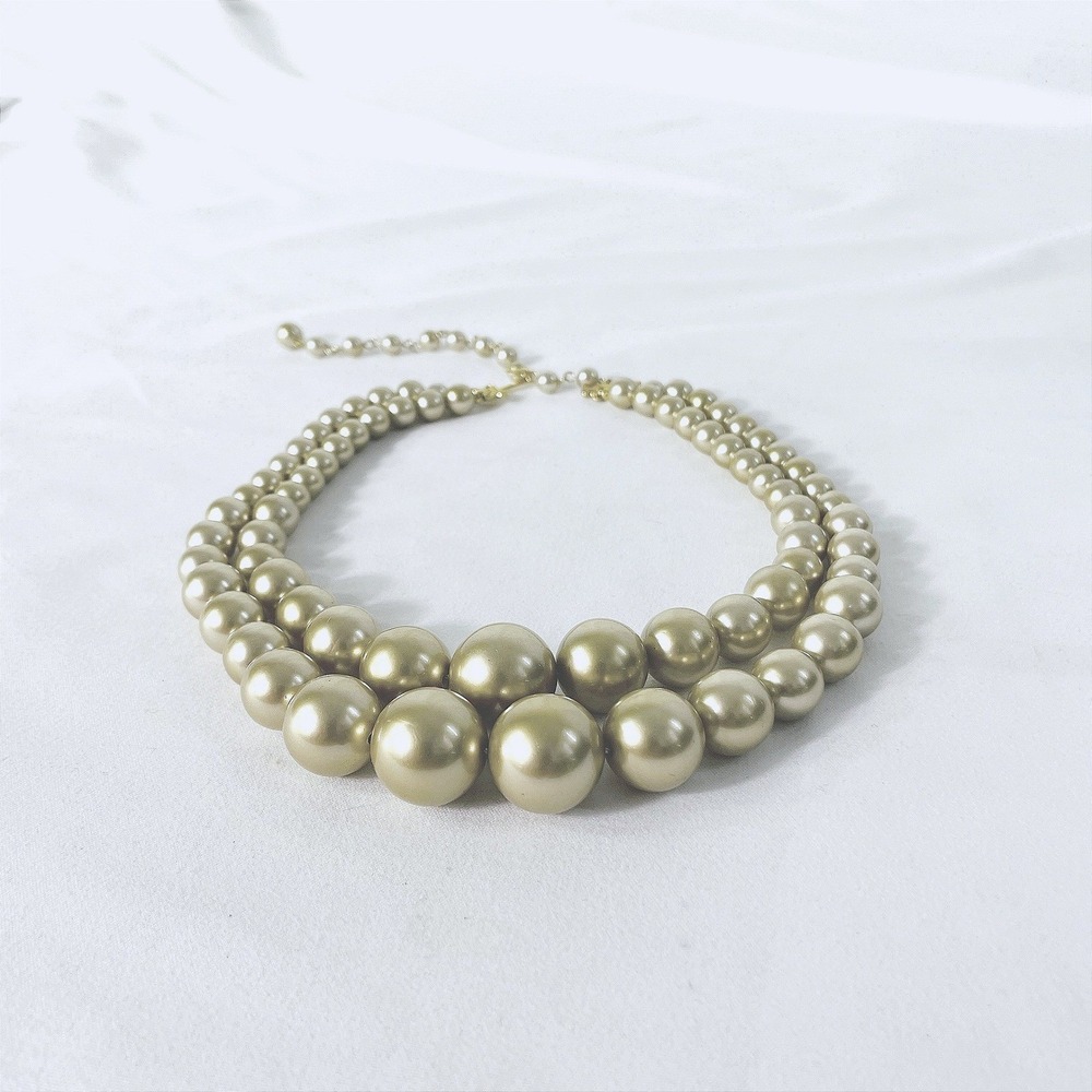 Vintage Gold Double Strand Faux Pearl Choker Necklace Chunky Graduated Hook 18in - Picture 14 of 15